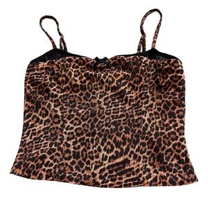 Edikted y2k style Animal Print Cheetah Cami Top Lace Sleeveless Back Zip XS